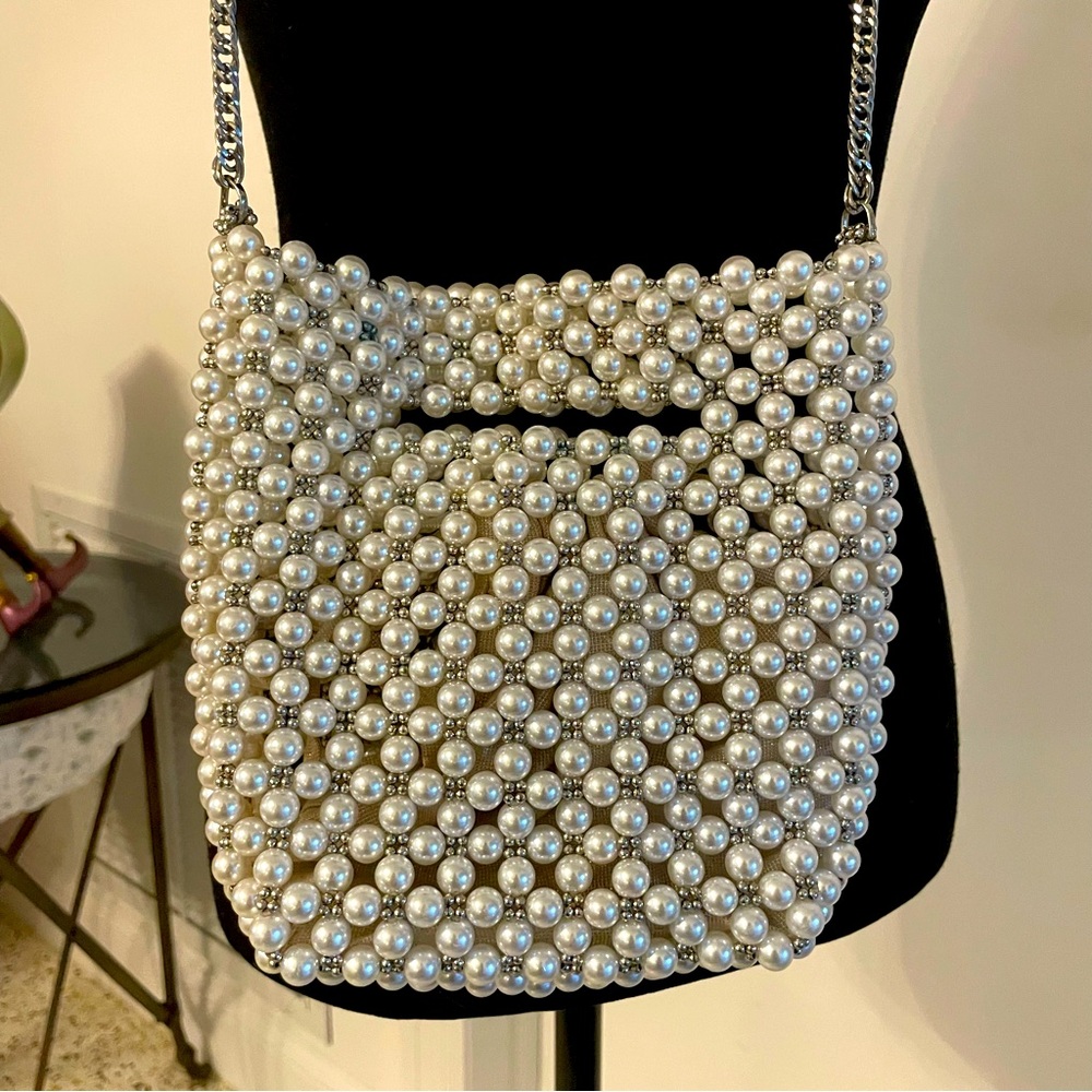 Zara Pearl Beaded Mini Bag in Ivory/Silver